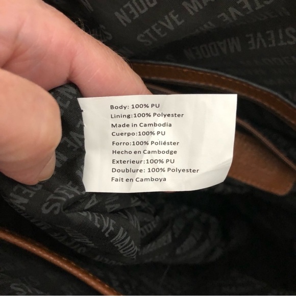 NWOT Steve Madden Large Gold Tone Studded Brown Bag - Picture 9 of 10